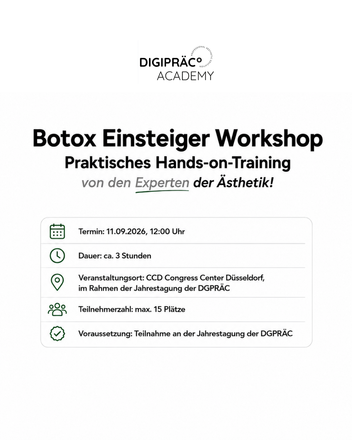 DIGIPRÄC Botox Einsteiger Workshop - Im Rahmen der DGPRÄC Jahrestagung